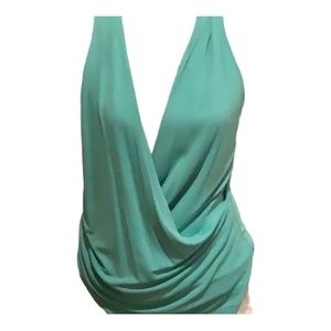 Ralph Lauren  size large light teal green faux wrap sleeveless top deep V-neck